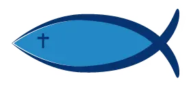 Blue Ichthys symbol - a "fish" shape with a cross in the position of the eye